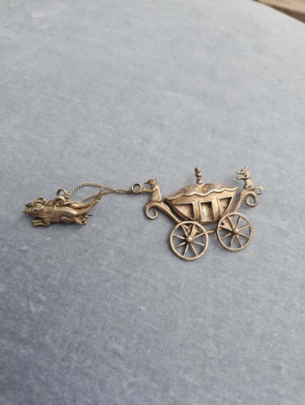 Vintage Mexico Sterling Cinderella Coach & Mice Brooch